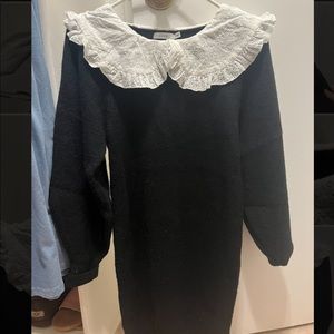 Black Sweater Dress w White Collar - Lush